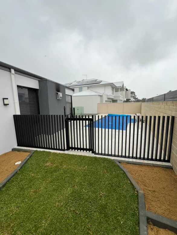 Black pool fence with gate