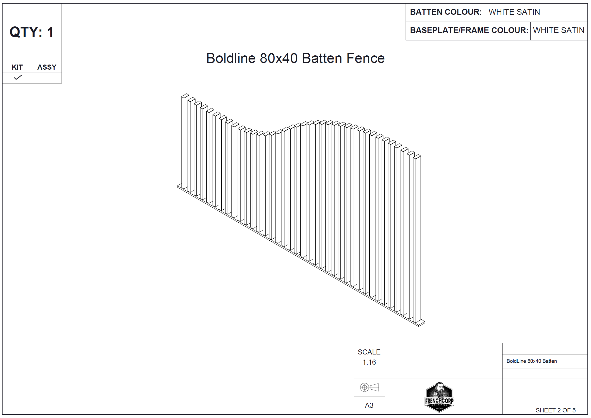 BoldLine 80x40 batten fence - 3D shop drawing