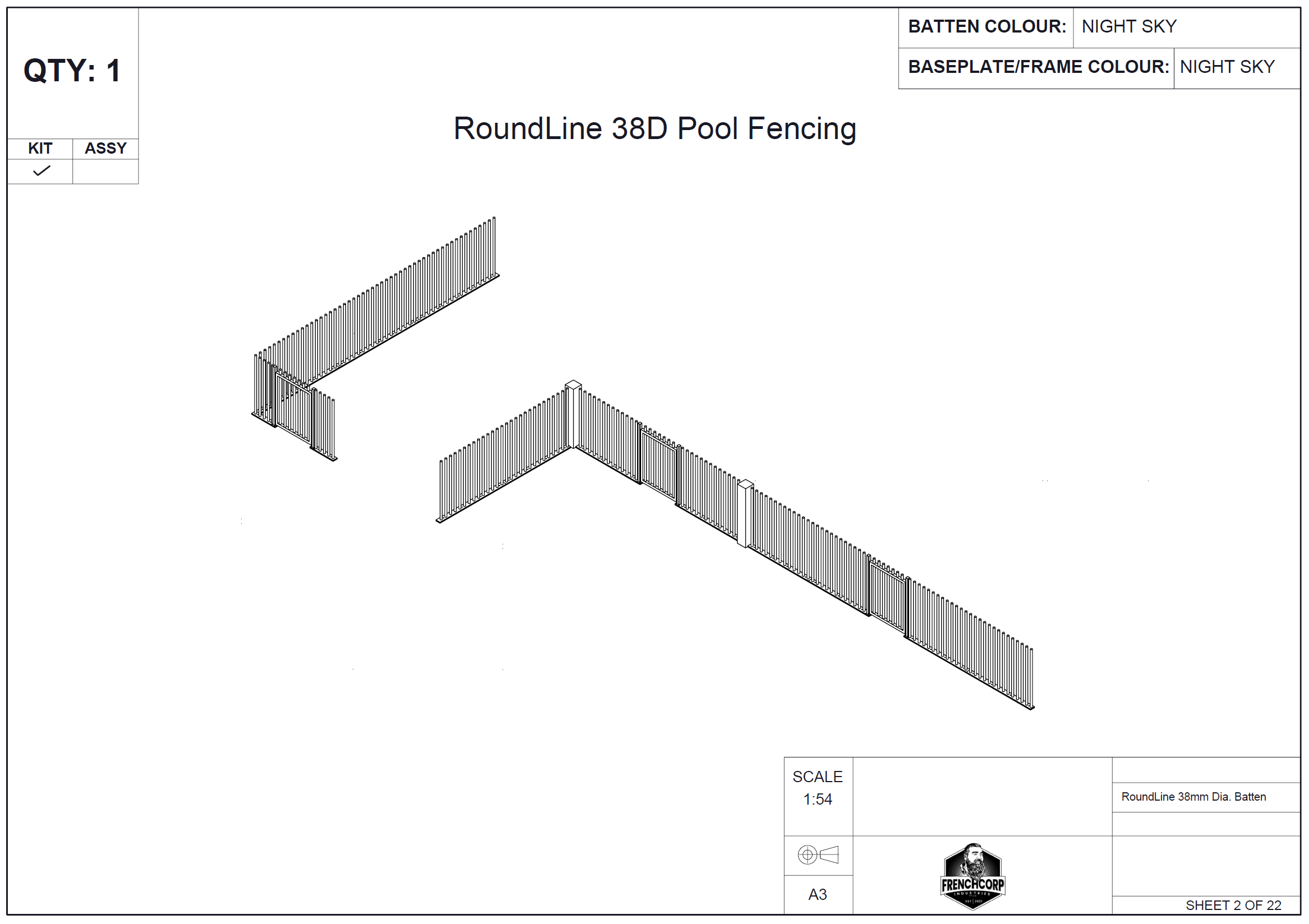 RoundLine 38D pool fencing - 3D shop drawing